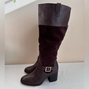 Giani Bernini Jessaa Brown Suede/Leather Buckle Knee High Heeled Boots Womens 9M